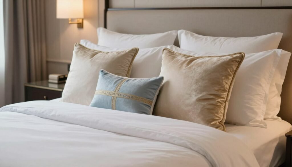 luxury hotel bed pillow arrangement